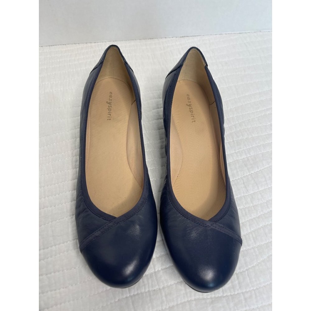 Easyspirit Womens Wedge Slip-On Leather Comfort Heels SZ 8.5W Navy Blue - Picture 11 of 11